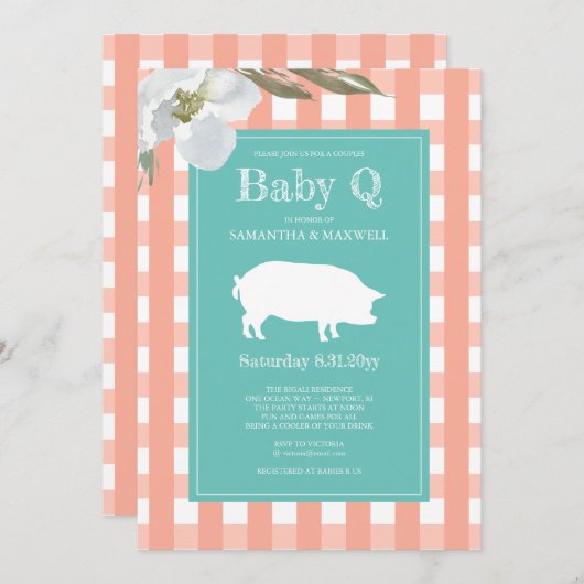 Baby shower van Gingham en Pig Baby Q Kaart (Voorkant / Achterkant)