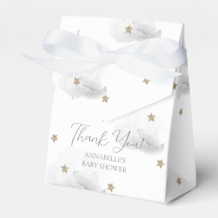 Baby shower van gouden sterren en grijze wolken bedankdoosjes