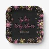 Baby shower van goudkleurige en roze snowflakes papieren bordje (Voorkant)