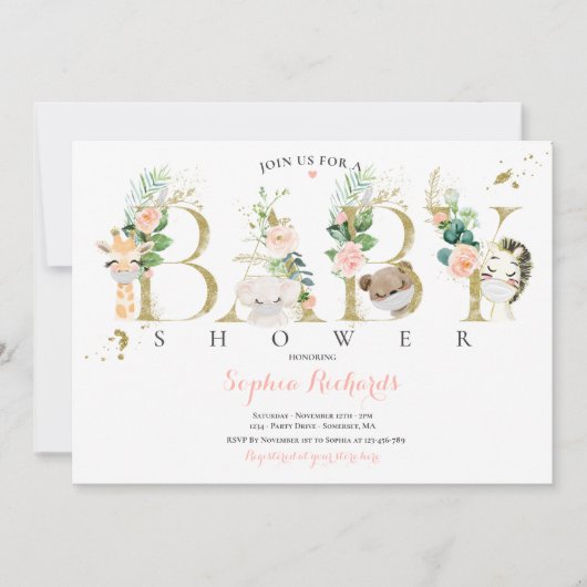 Baby shower van grauwe en goudveteranen kaart (Voorkant)