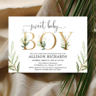 Baby shower van groene en goudgroene moderne jonge kaart