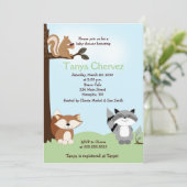 Baby shower van het bos van gekantelde bosdieren 5 kaart (Staand voorkant)