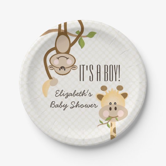 Baby shower van het Oerwoud van Monkey en Giraffe  Papieren Bordje (Voorkant)