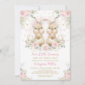 Baby shower van het Roze Floral Bunny Rabbit Twin Kaart (Voorkant)