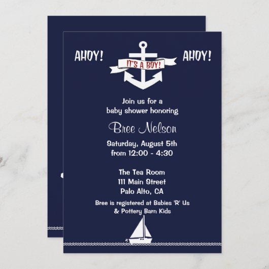 Baby shower van het tandheelkundige anker : Uitnod Kaart (Voorkant / Achterkant)