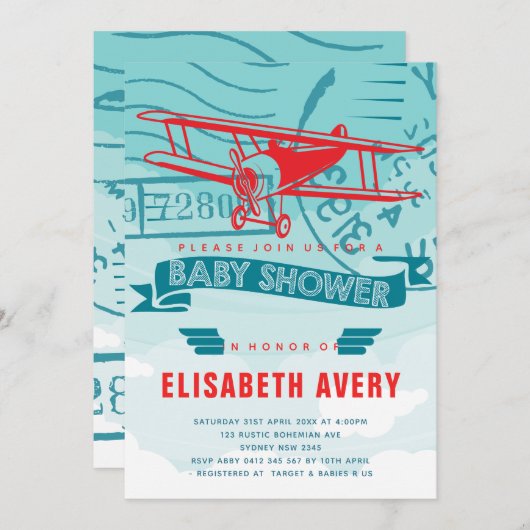 Baby shower van het vliegtuig kaart (Voorkant / Achterkant)