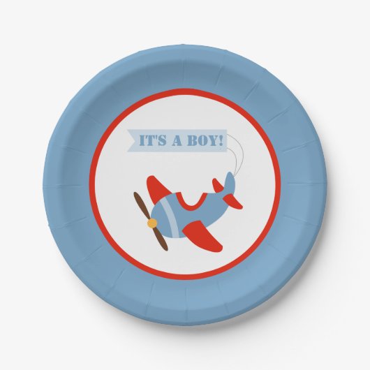 Baby shower van het vliegtuig Red Blue Boy Papieren Bordje (Voorkant)
