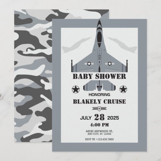 Baby shower van het vliegtuig van de luchtmacht kaart (Voorkant / Achterkant)