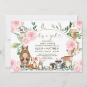 Baby shower van houtdieren, roze rozen. kaart (Voorkant)