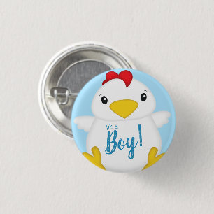 Baby shower van kippen Blauw Ronde Button 3,2 Cm