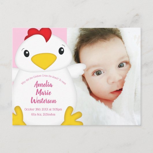 Baby shower van kippen Roze Briefkaart (Voorkant)