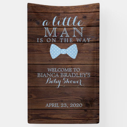 Baby shower van kleine Mannen | Rustic Wood Bowtie Spandoek (Verticaal)