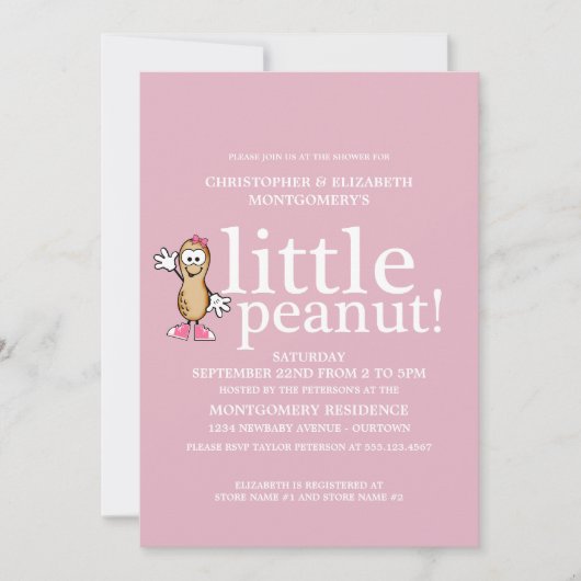 Baby shower van kleine pinda's (roze) kaart (Voorkant)