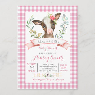 baby shower van koe boerderij nodigroze meisje uit kaart