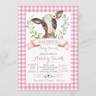 baby shower van koe boerderij nodigroze meisje uit kaart