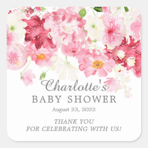 Baby shower van lentesbloesems Floral Vierkante Sticker