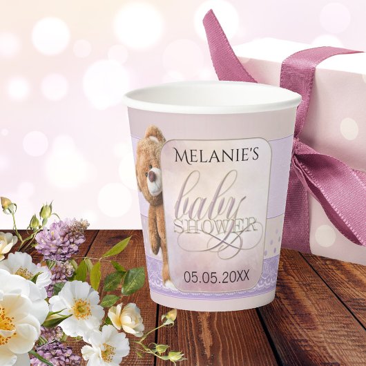 Baby shower van Lila Teddy Bear, zoet Peach Papieren Bekers