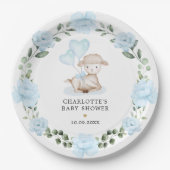 Baby shower van Little Lamb Blue Floral Greenery Papieren Bordje (Voorkant)