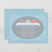 Baby shower van Macaron Tea Party, blauw en grijs Kaart (Voorkant / Achterkant)