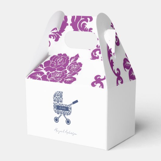 Baby shower van magenta en marineschuurdarm bedankdoosjes (Achterkant)