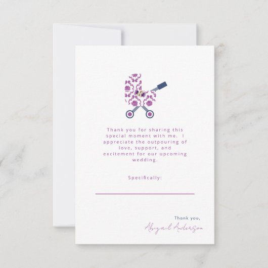 Baby shower van magenta en marineschuurdarm bedankkaart (Voorkant)