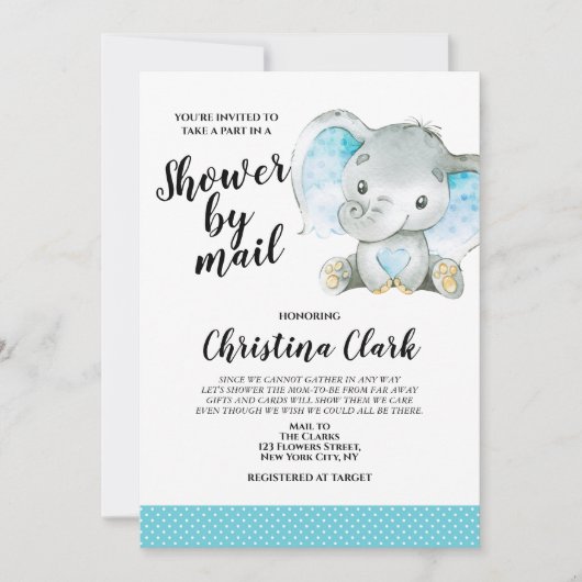 baby shower van Mail Boy Elephant Blue Kaart (Voorkant)