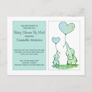 Baby shower van Mail Mam Baby Elephants Blue Green Uitnodiging Briefkaart