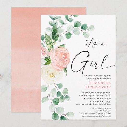 Baby shower van Mail spring bloemenroze groen Kaart (Voorkant / Achterkant)