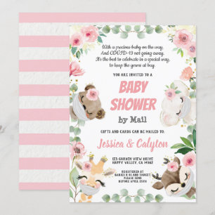 baby shower van Mail Woodland Animal Pink Rose Kaart