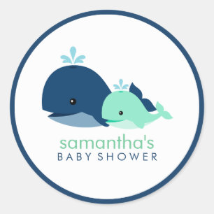 Baby shower van mam en Baby walvis {groen} Ronde Sticker