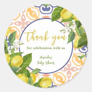 Baby shower van mediterrane citroengeel fruit ronde sticker