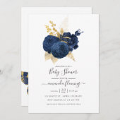 Baby shower van Navy Blue en Gold Roos Kaart (Voorkant / Achterkant)