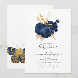 Baby shower van Navy Blue en Gold Roos Kaart