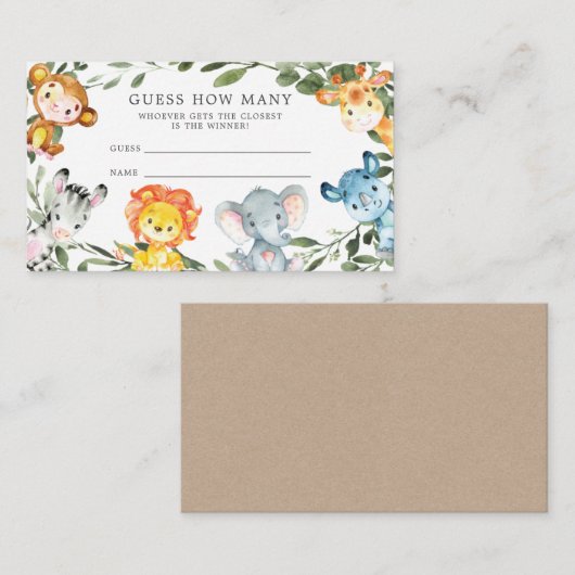 Baby shower van oerwouden dieren raad eens hoeveel informatiekaartje (Voorkant / Achterkant)