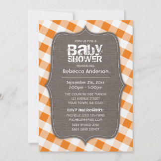 Baby shower van Oranje en wit Gingham Canvas Kaart