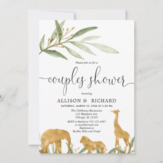 Baby shower van paren, met code safari baby shower kaart (Voorkant)
