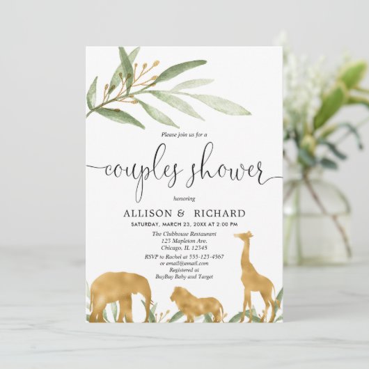 Baby shower van paren, met code safari baby shower kaart (Staand voorkant)