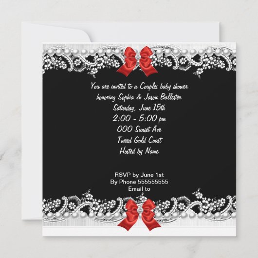 Baby shower van paren Zebra Rood zwart Kaart (Achterkant)