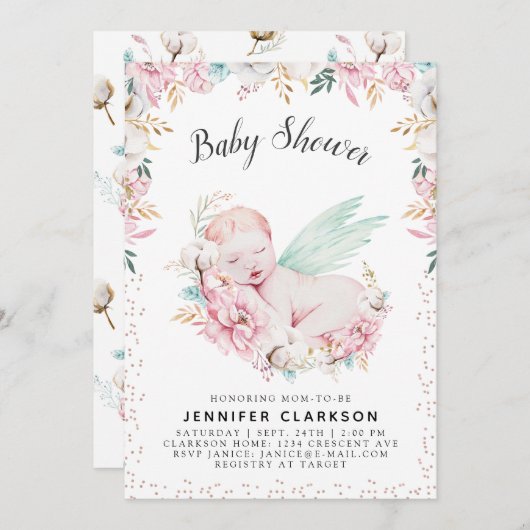 Baby shower van pasgeboren Floral Kaart (Voorkant / Achterkant)
