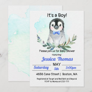 Baby shower van Penguin Winter Boy Kaart