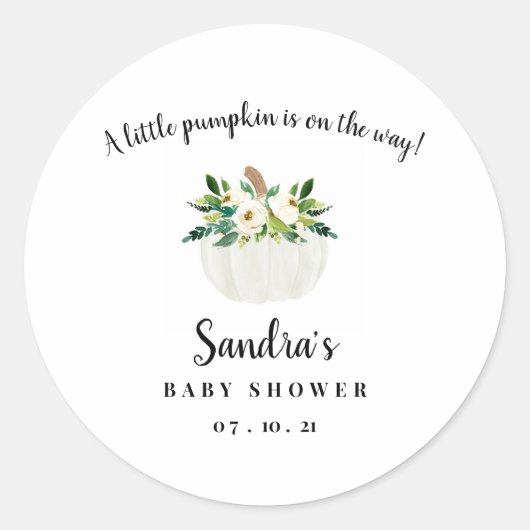 Baby shower van pompoen ronde sticker (Voorkant)