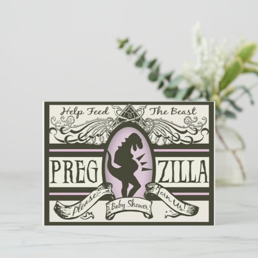 Baby shower van Pregzilla Kaart (Staand voorkant)