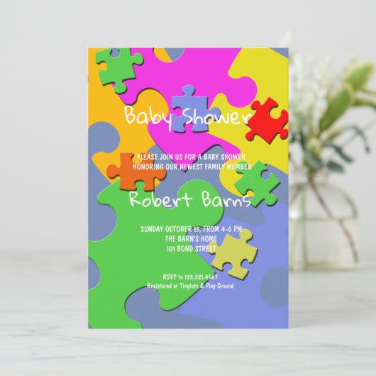 Baby shower van puzzelstukjes kaart (Staand voorkant)