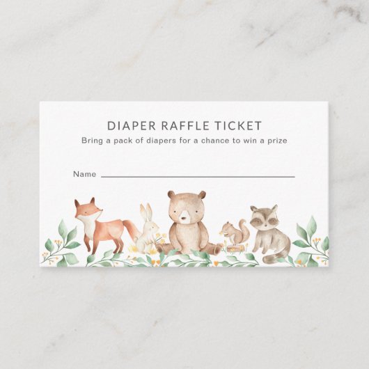 Baby shower van Raffle Cute Woodland Animals Informatiekaartje (Voorkant)