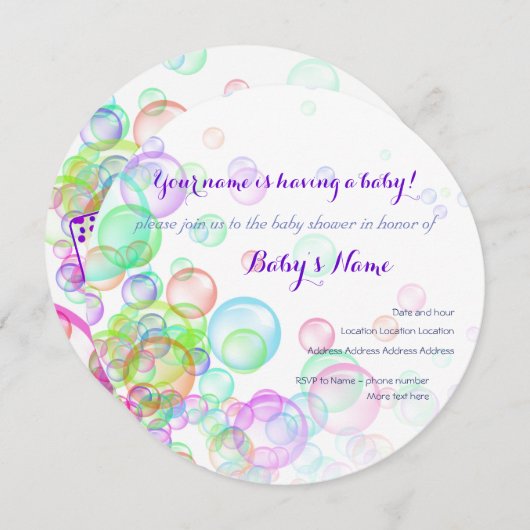 Baby shower van regenboogzeep Bubbles Kaart (Voorkant / Achterkant)