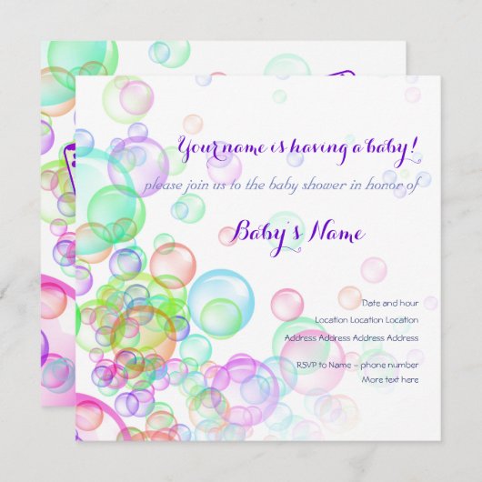 Baby shower van regenboogzeep Bubbles Kaart (Voorkant / Achterkant)