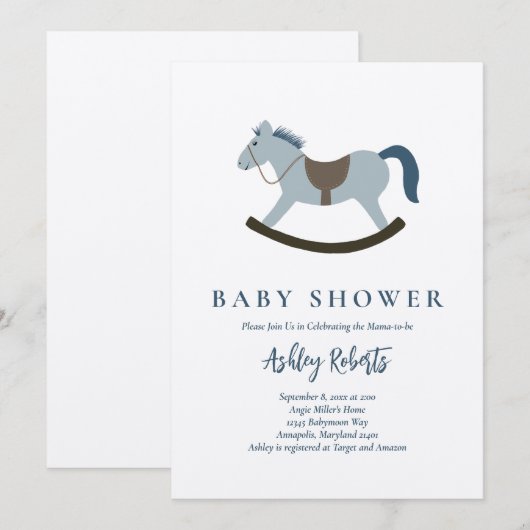 Baby shower van Rocking Horse Blue Kaart (Voorkant / Achterkant)