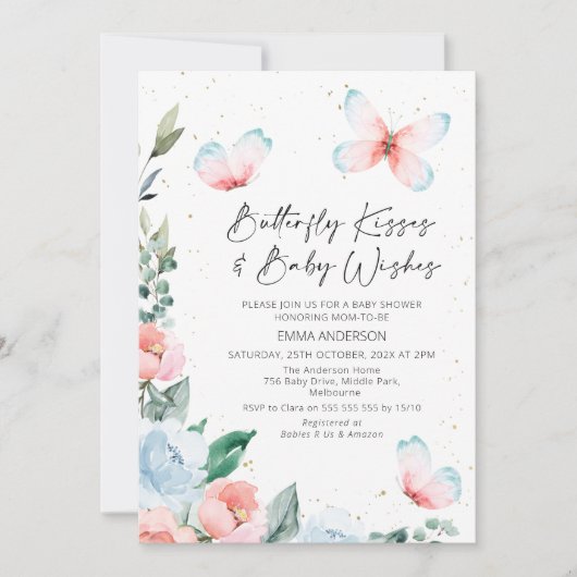 Baby shower van roze blauwe vlindervlinder kaart (Voorkant)