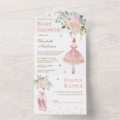 Baby shower van roze en goudFloral Ballerina All In One Uitnodiging (Binnen)