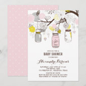 Baby shower van roze en grijze Mason Jars en Flowe Kaart (Voorkant / Achterkant)